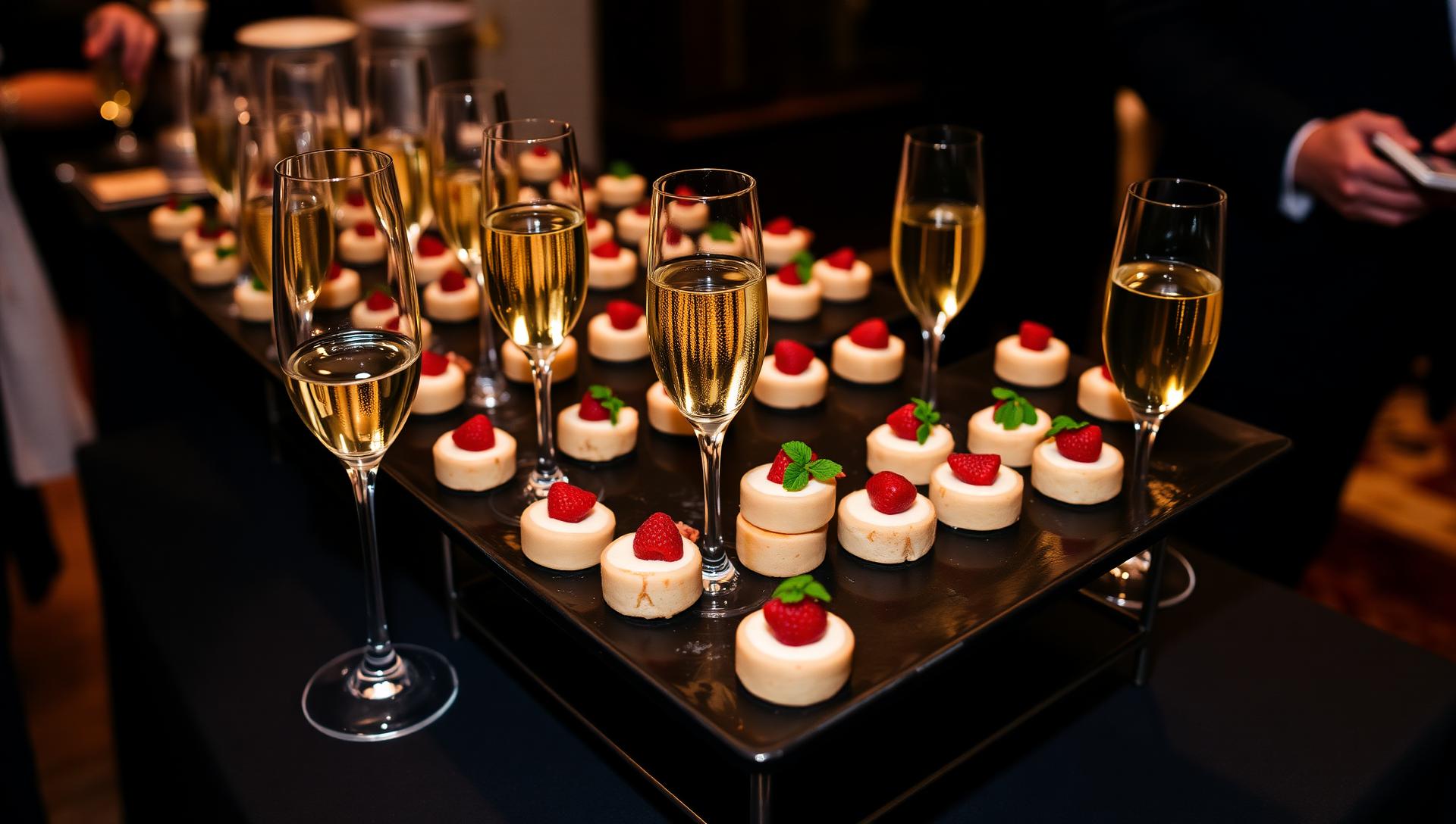 Sophisticated gluten-free book launch catering with champagne and finger foods at literary event in NYC