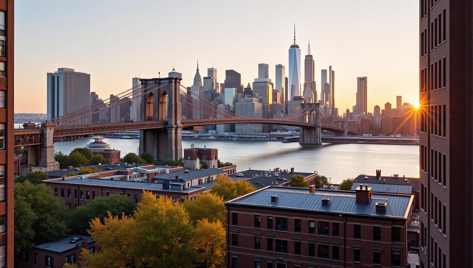 Authentic cityscape view of Brooklyn, New York showcasing the service area for premium gluten-free catering, celiac-safe food delivery, geographic location coordinates for allergen-free event catering services