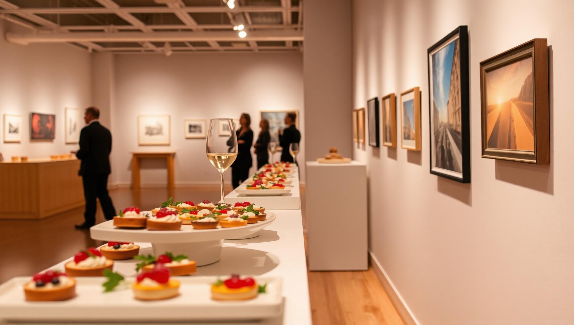 Elegant gluten-free gallery opening catering with wine and appetizers at NYC art exhibition