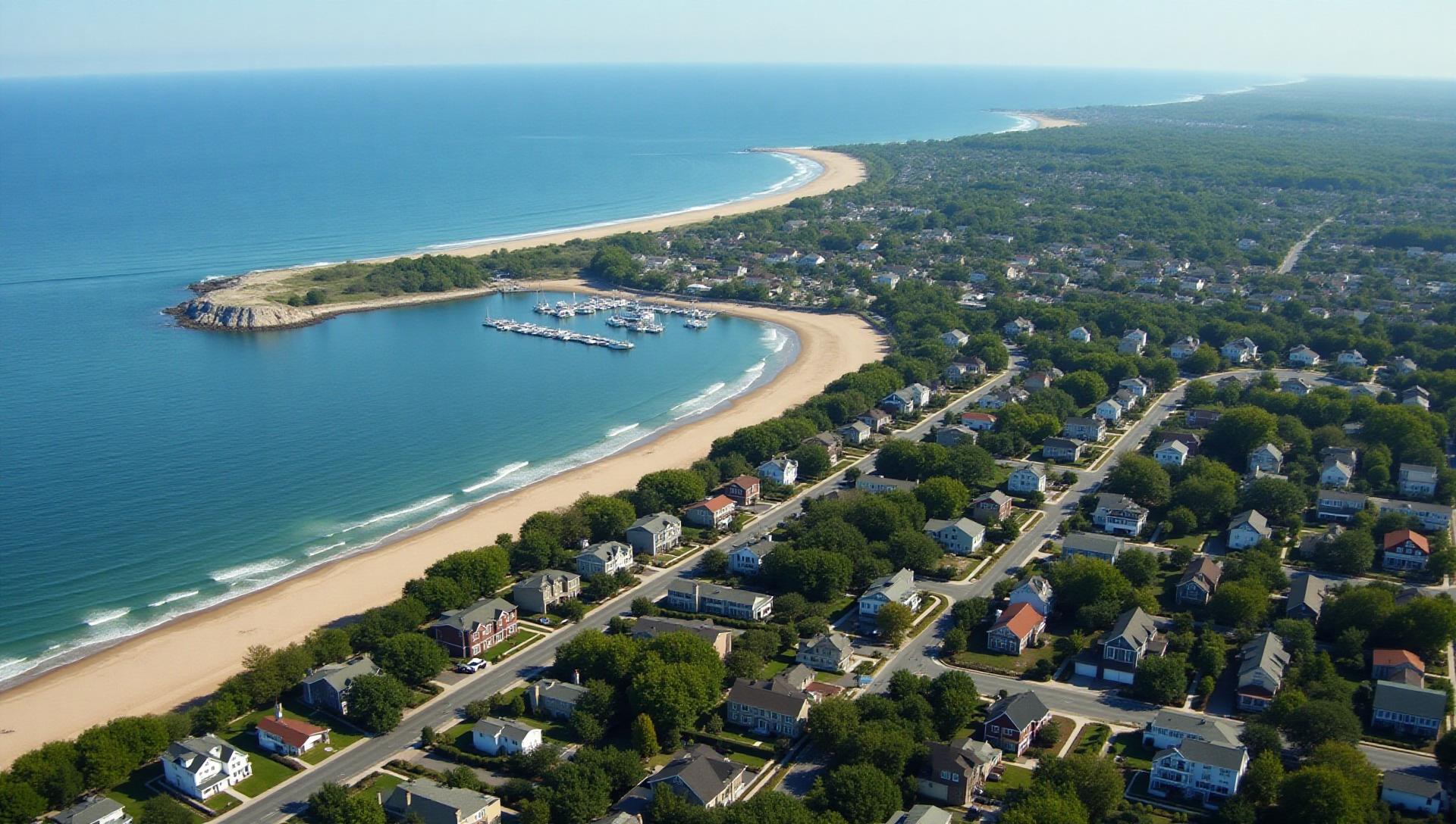 Authentic cityscape view of Long Island, New York showcasing the service area for premium gluten-free catering, celiac-safe food delivery, geographic location coordinates for allergen-free event catering services