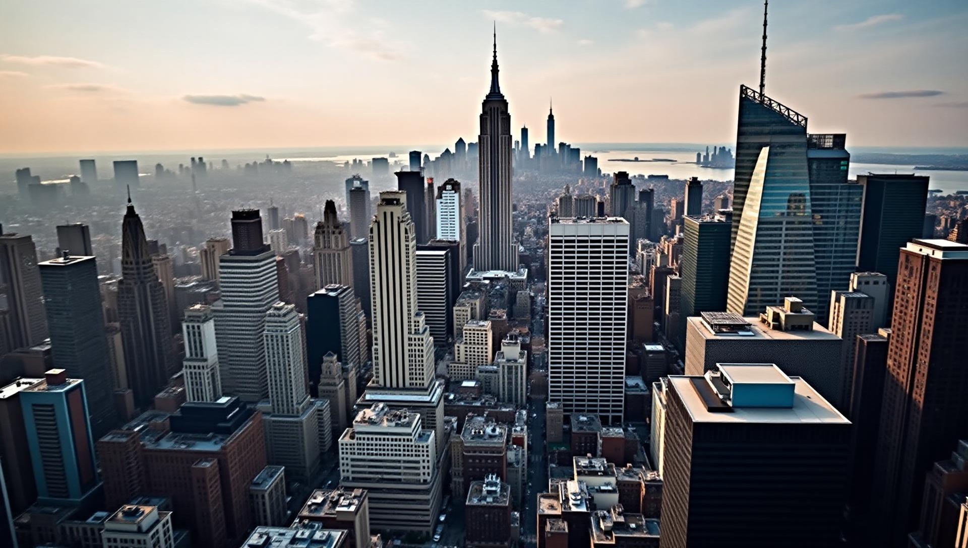 Authentic cityscape view of Manhattan, New York showcasing the service area for premium gluten-free catering, celiac-safe food delivery, geographic location coordinates for allergen-free event catering services