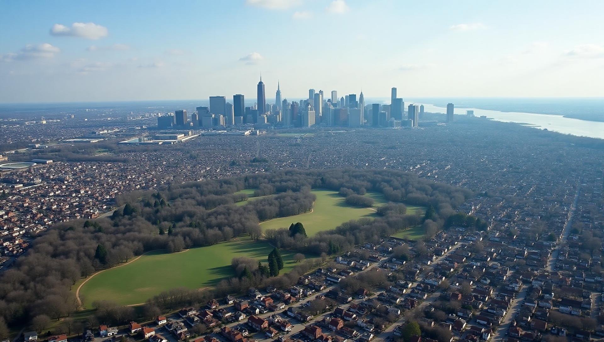 Authentic cityscape view of Northern & Central New Jersey, New York showcasing the service area for premium gluten-free catering, celiac-safe food delivery, geographic location coordinates for allergen-free event catering services