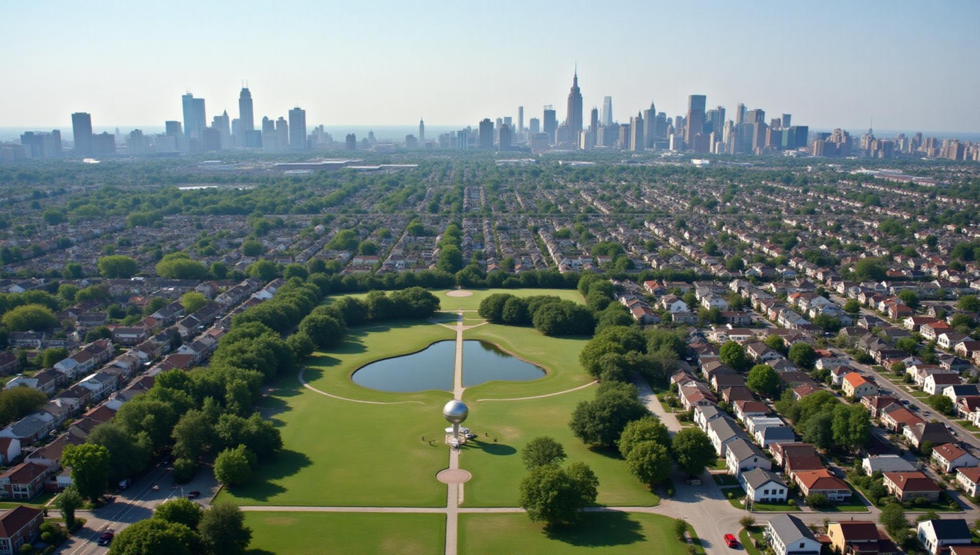 Authentic cityscape view of Queens, New York showcasing the service area for premium gluten-free catering, celiac-safe food delivery, geographic location coordinates for allergen-free event catering services